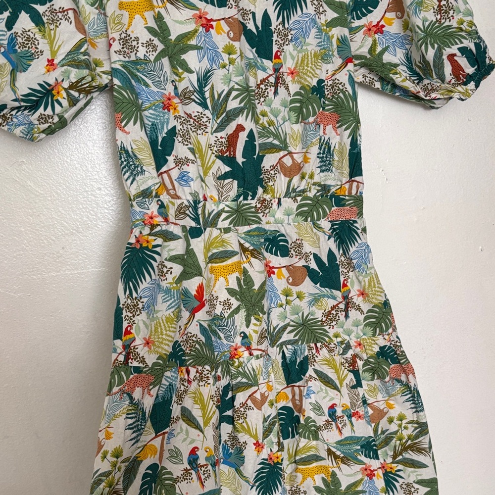 MELLODAY Green and White Tropical Midi Dress - Picture 5 of 11